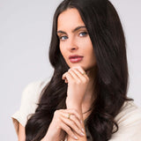 Model showcasing the Raya Textured Chain Link Ring, featuring twisted rope textures and a bold silhouette.