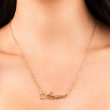 Personalised gold name necklace with 'Ariira' elegantly designed for a refined everyday look.