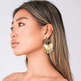 Liana Fan Silhouette Gold Earrings by ARIIRA, showcasing a graceful design with a clear stone accent.