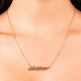Personalized gold name necklace with the name 'Ariira' in elegant script, a beautiful layering piece for women.
