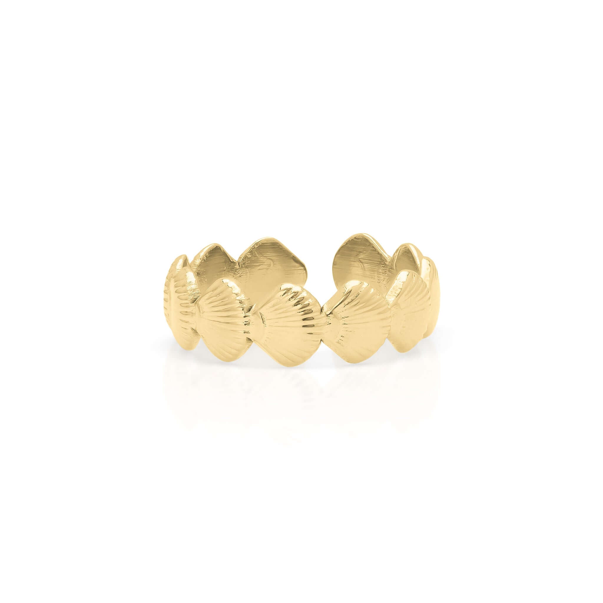 Alina Textured Shell Gold Ring by ARIIRA, showcasing a delicate seashell design in tarnish-free gold.