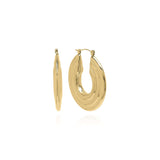 Elia Sculpted Oval Hoop Earrings by ARIIRA featuring sleek design, reflective gold finish, and lightweight appeal.