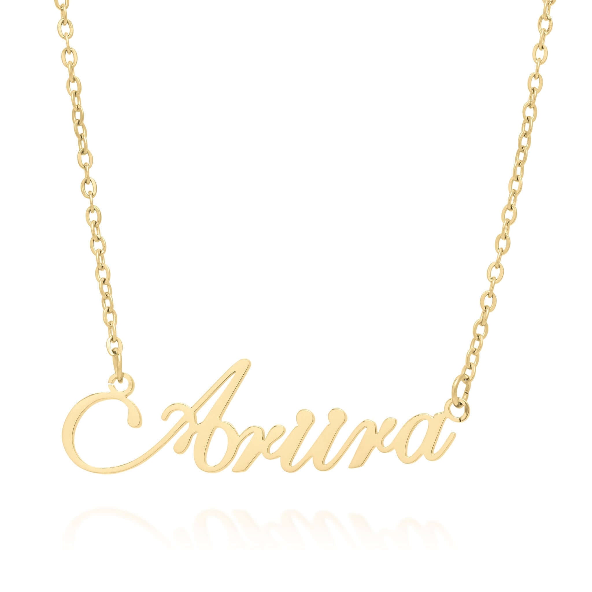 Gold name necklace featuring the name 'Ariura' in elegant script.