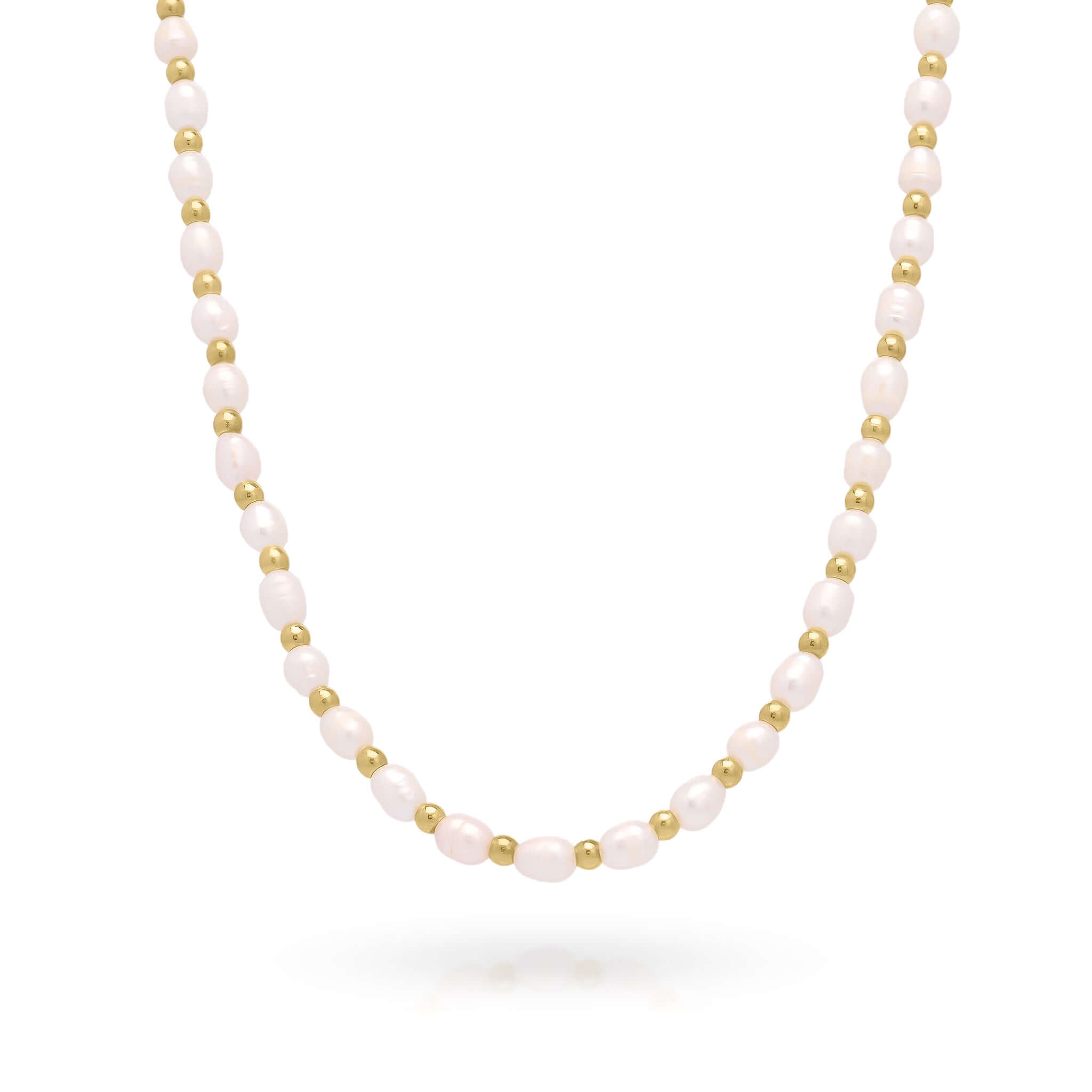 Elena Freshwater Pearl Bead Necklace with gold-toned beads, showcasing natural beauty and modern elegance by ARIIRA.