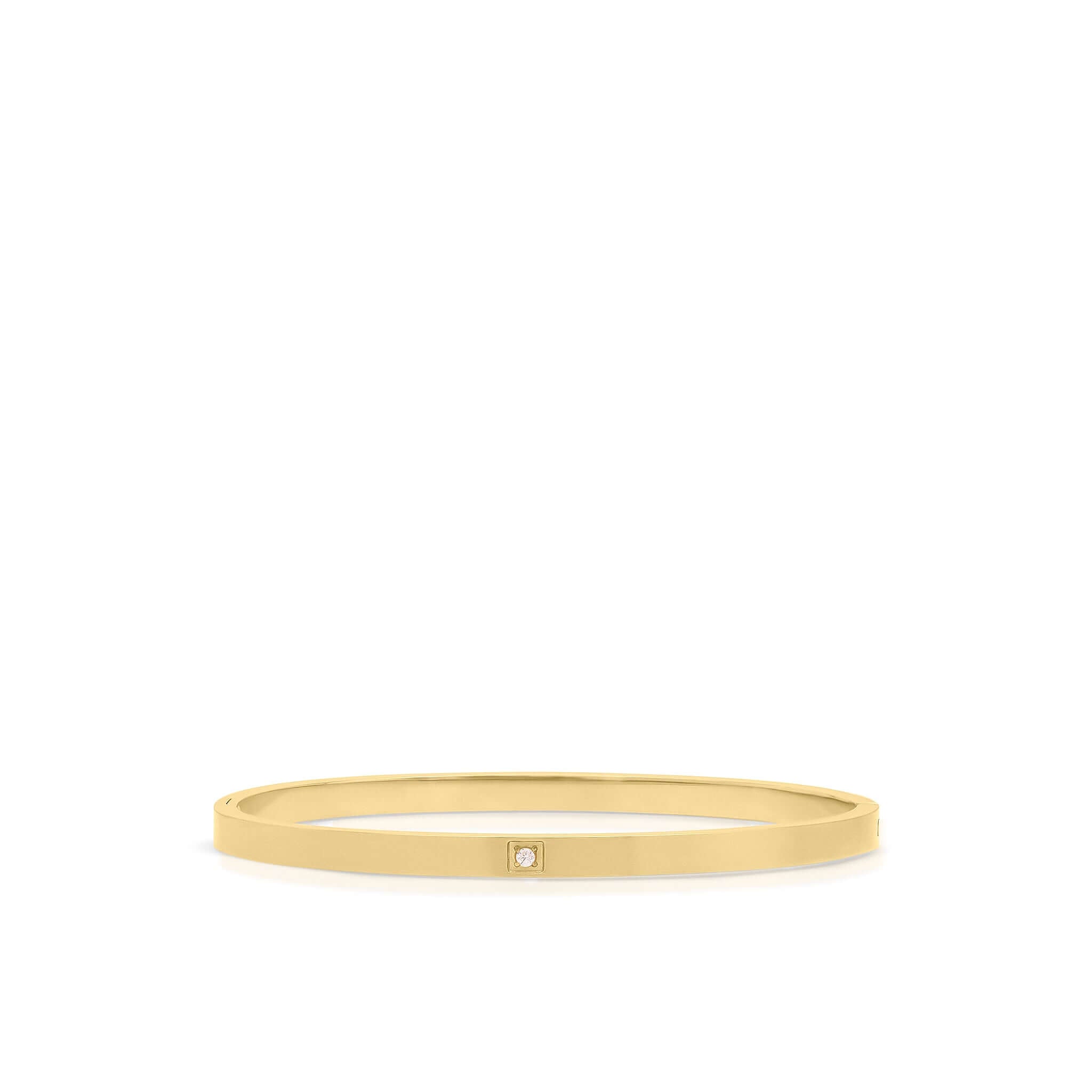 Sofia Diamante Gold Bangle by ARIIRA, sleek gold-plated stainless steel with a dainty diamante, perfect for stacking or solo wear.