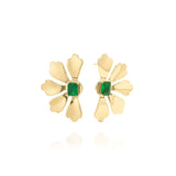 Leila Green Gemstone Flower Earrings featuring a radiant green stone in gold-plated stainless steel, elegant and lightweight.