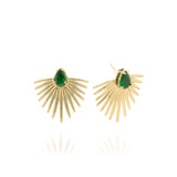 Alina Emerald Radiance Fan Earrings featuring pear-cut green gemstone and golden fan design by ARIIRA.