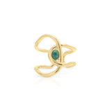 Lyra Green Stone Open Ring by ARIIRA featuring a deep green stone and sculptural gold design, adjustable and lightweight.