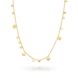 Isla Gold Circle Drop Necklace by ARIIRA featuring polished discs on a fine chain, symbolizing balance and beauty.