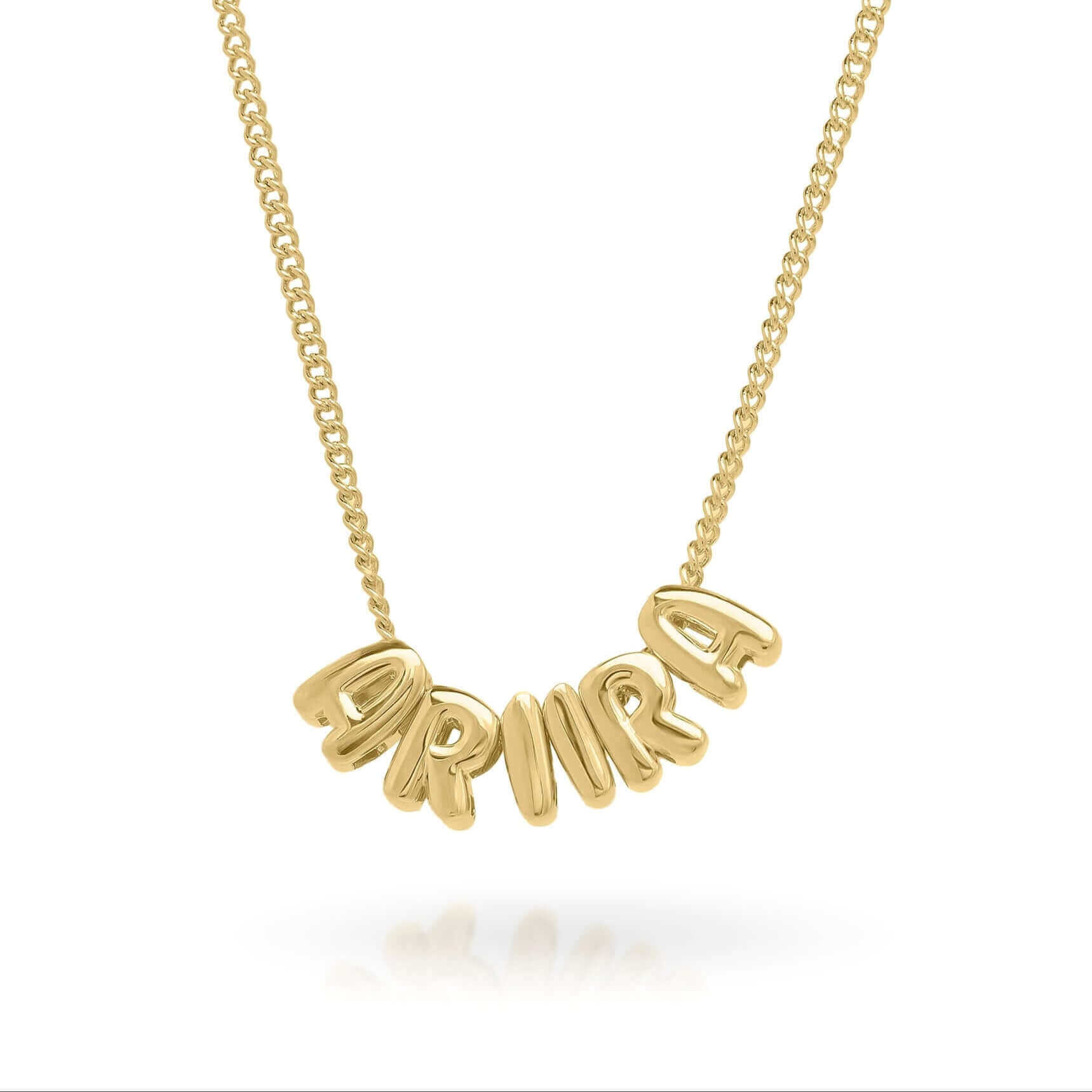 Lana Bubble Font Name Necklace in Gold with the name ARIIRA, showcasing a playful and bold design.