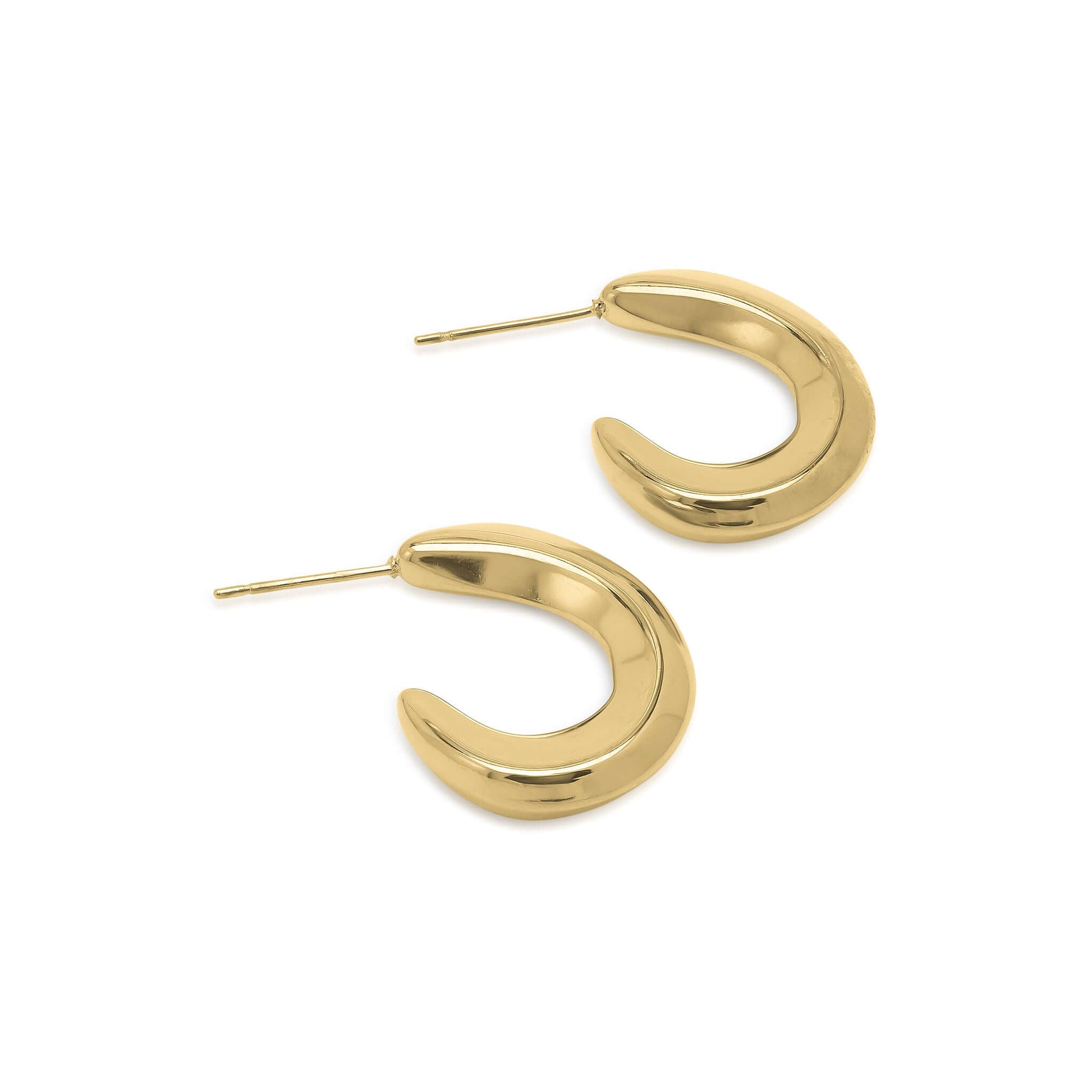 Lana Crescent Drop Earrings by ARIIRA, sculptural gold earrings showcasing a minimalist crescent design.