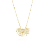 Elara Radiant Sunburst Pendant Necklace featuring crystal detail and golden spikes, perfect for healing and style.