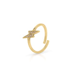 Azra Lightning Bolt Adjustable Gold Ring by ARIIRA with delicate stone embellishments, showcasing a playful yet refined design.