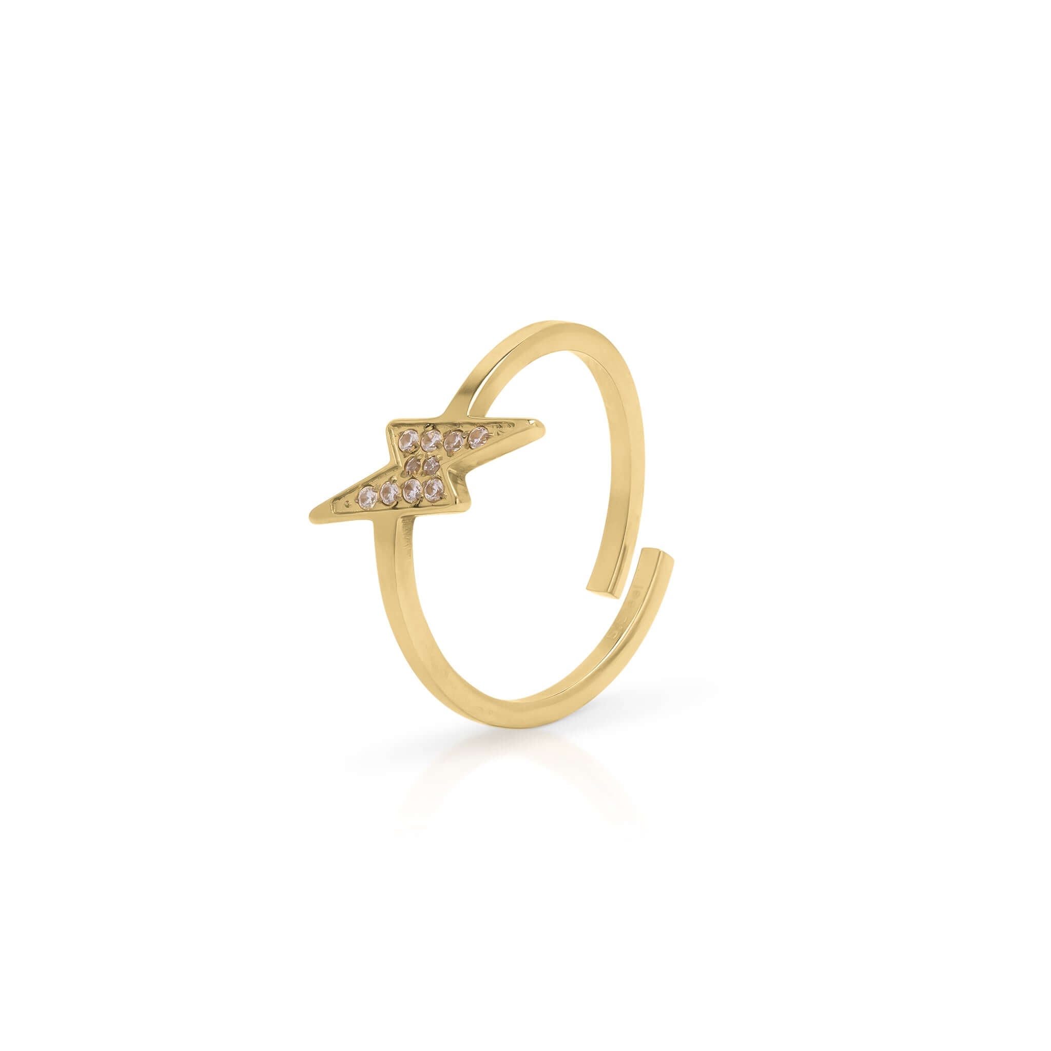 Azra Lightning Bolt Adjustable Gold Ring by ARIIRA with delicate stone embellishments, showcasing a playful yet refined design.