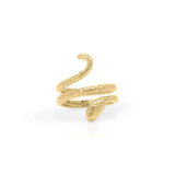 Amaya Textured Serpent Wrap Ring by ARIIRA, featuring a golden embossed scale design and adjustable fit.