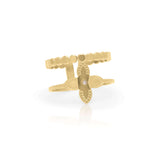 Mira Twin Band Floral Open Ring by ARIIRA featuring dotted texture and floral motif with stone, perfect for layering.