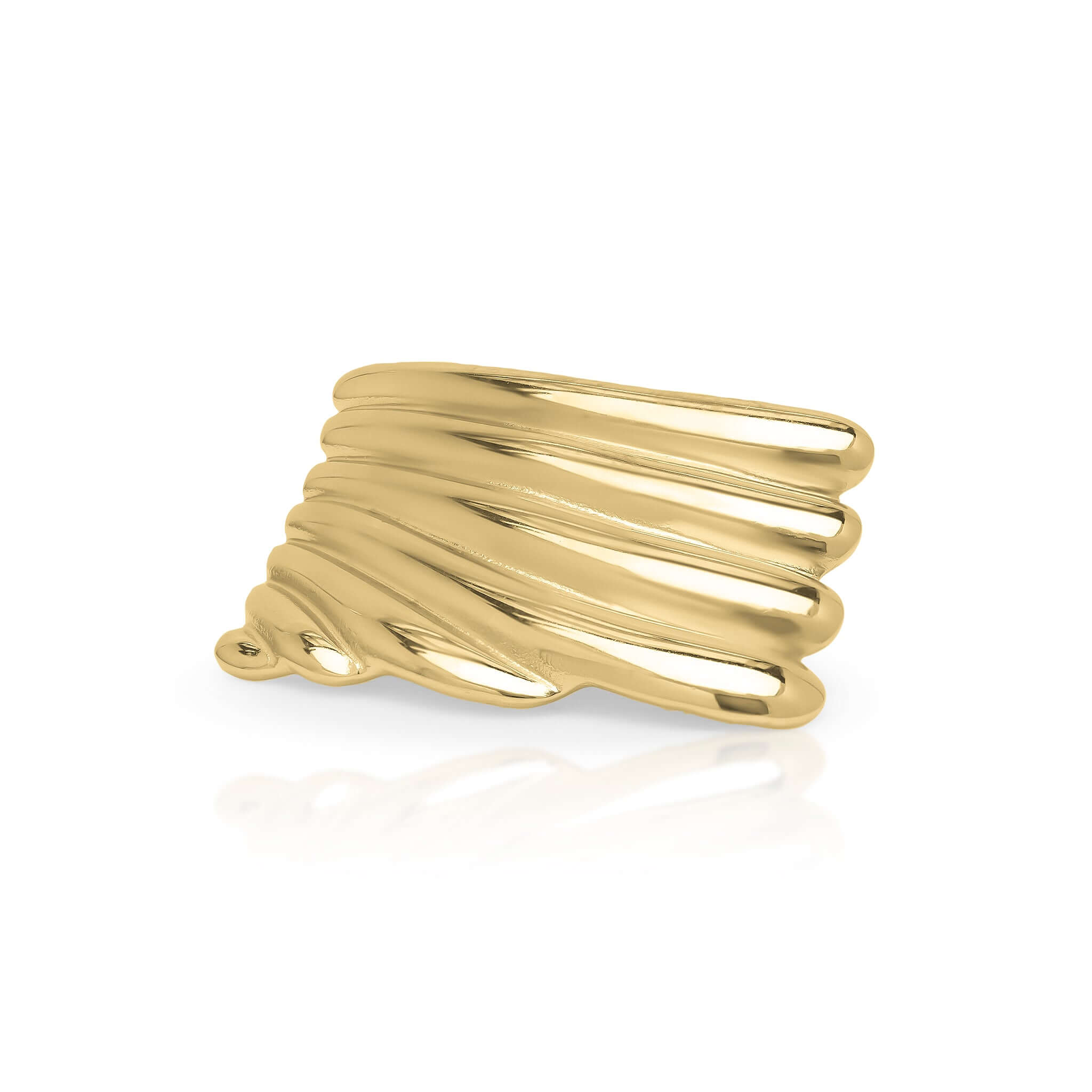 Gold Freya Sculpted Wave Hoops by ARIIRA, featuring a ridged design for elegant movement and everyday styling.