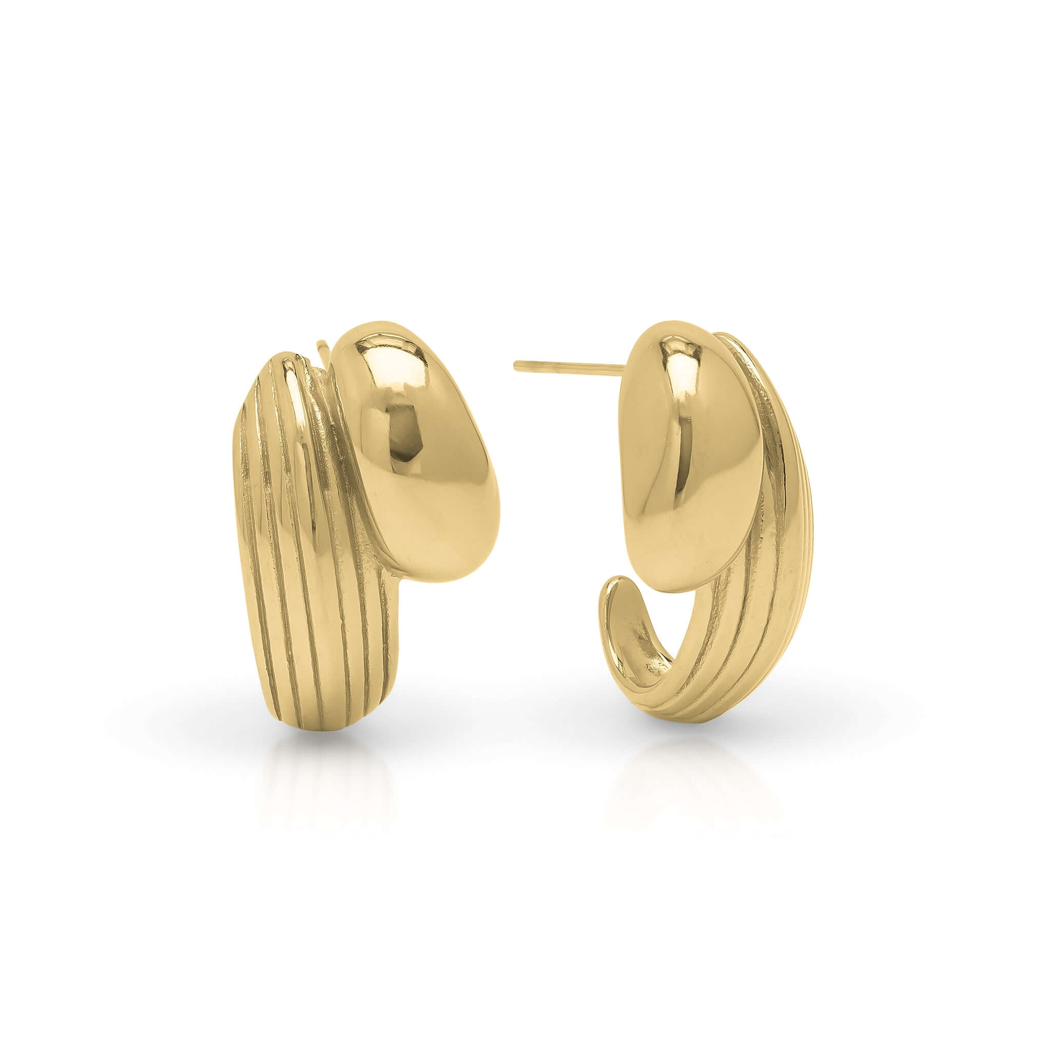 Ayla Textured Curve Hoop Earrings by ARIIRA, featuring polished and ridged gold design for a stylish look.