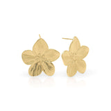 Isla Blooming Petal Earrings by ARIIRA, showcasing golden flower shapes with intricate textures, perfect for modern and romantic styles.