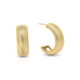 Gold ribbed hoop earrings by ARIIRA featuring textured design with polished brushed finish.