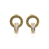 Lina Roman Numeral Circle Drop Earrings by ARIIRA featuring a gold design with crystal band and engraved numerals.