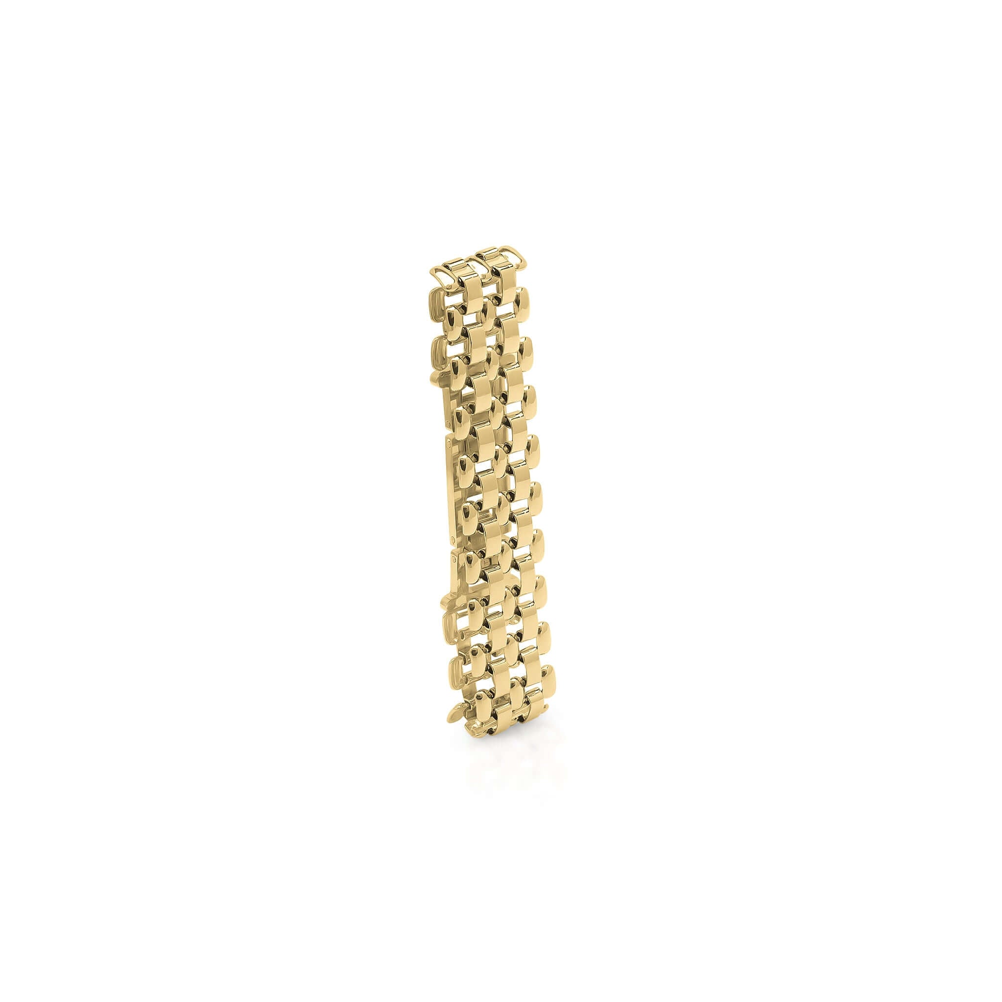 Nahla Wide Link Structured Gold Bracelet by ARIIRA, featuring bold rectangular links with a mirrored shine.