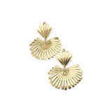 Liana Fan Silhouette Gold Earrings by ARIIRA featuring a fan design and delicate stone accent, perfect for modern elegance.