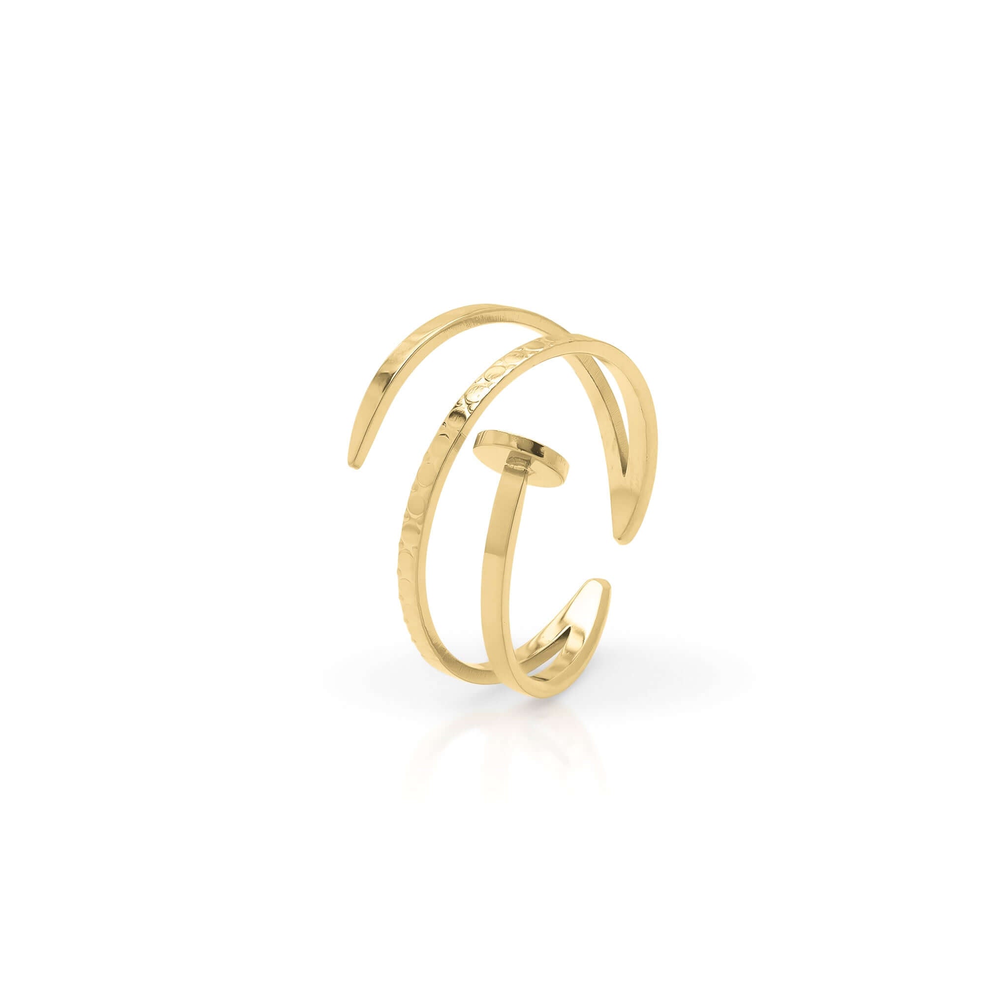 Zehra Textured Spiral Wrap Ring by ARIIRA in gold, featuring a unique coil design with smooth and textured finishes.
