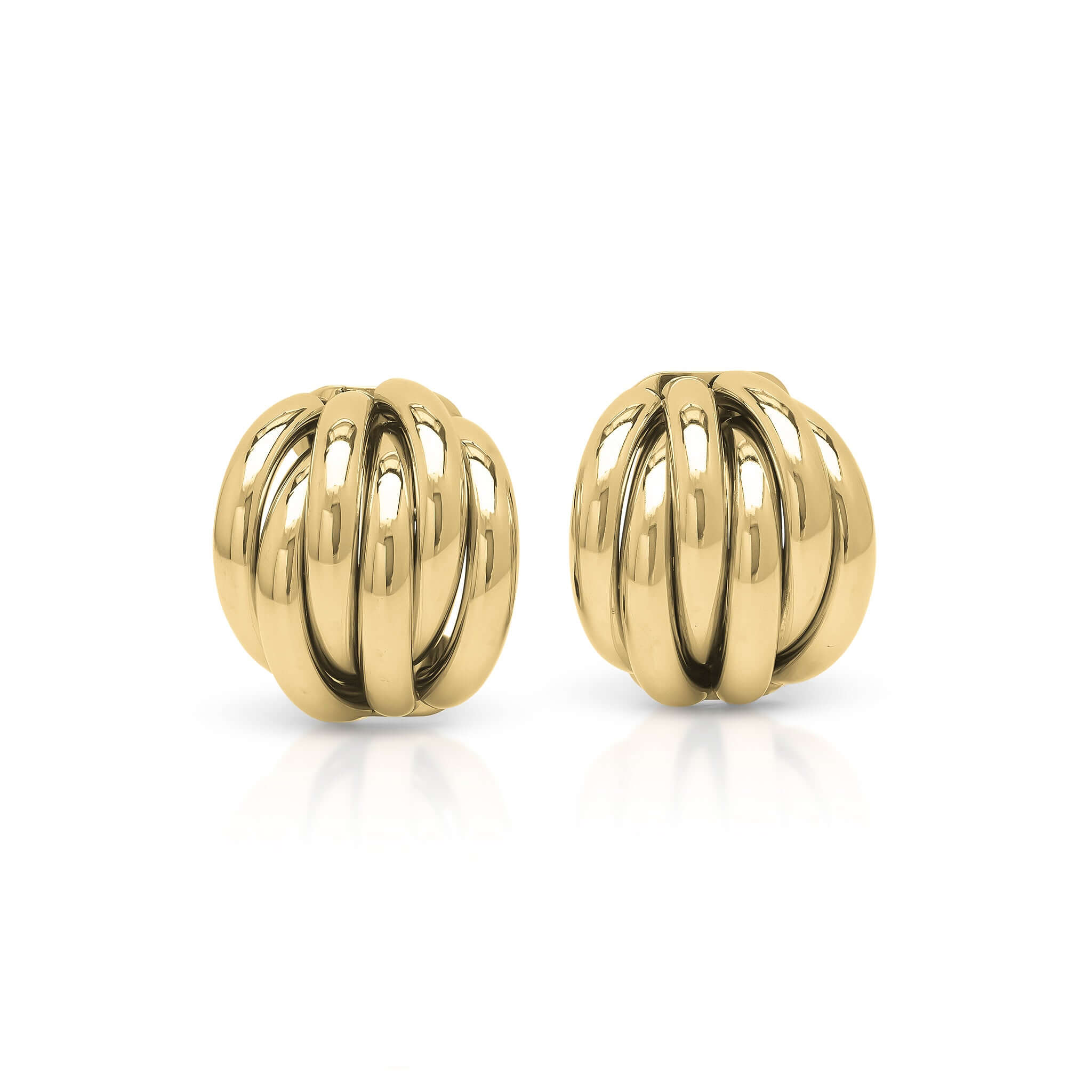 Yara Ribbed Dome Statement Earrings by ARIIRA, featuring gold, ribbed design with a high-polish finish.