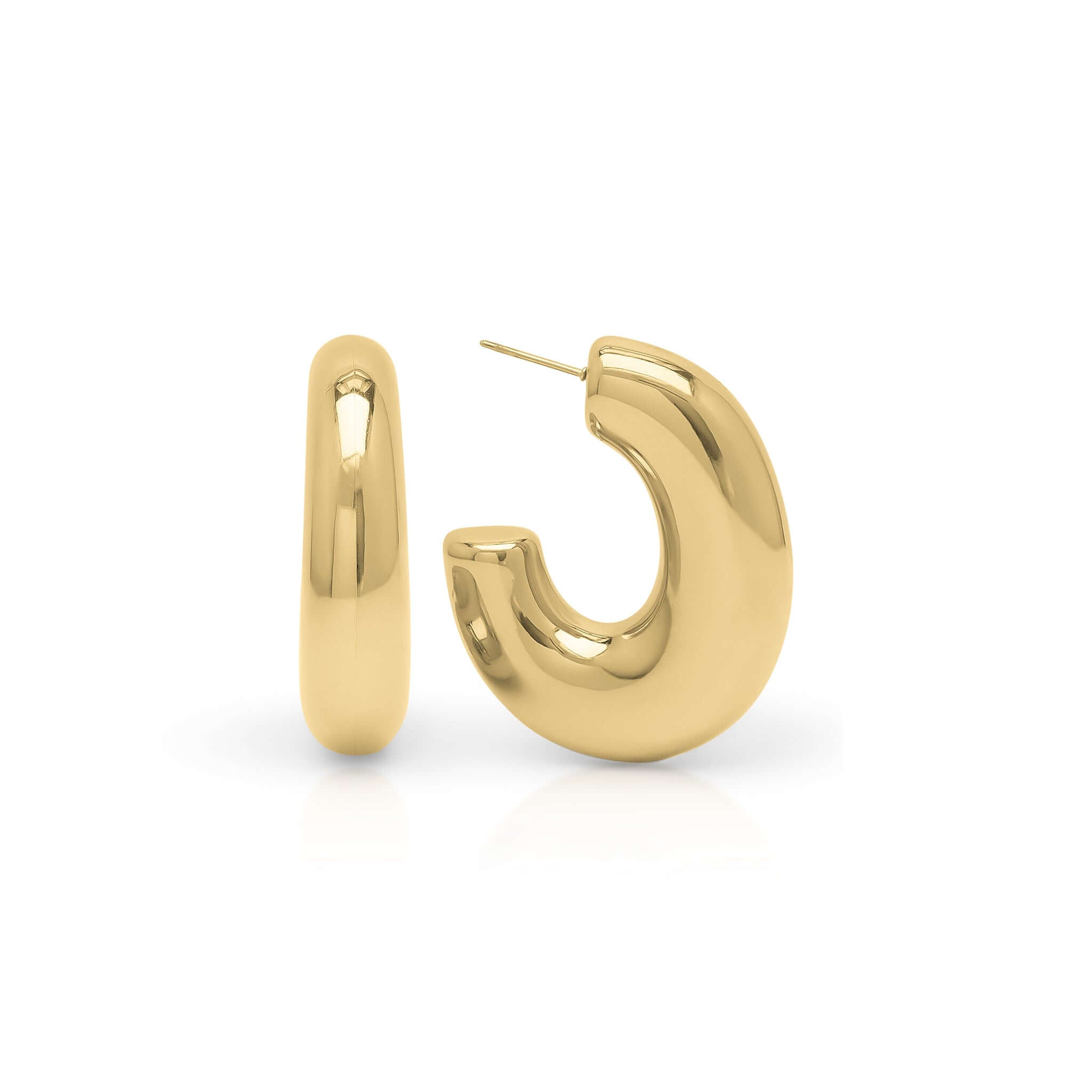 Rhea Sculpted Dome Hoop Earrings by ARIIRA in polished gold, modern design with smooth curves and a refined silhouette.