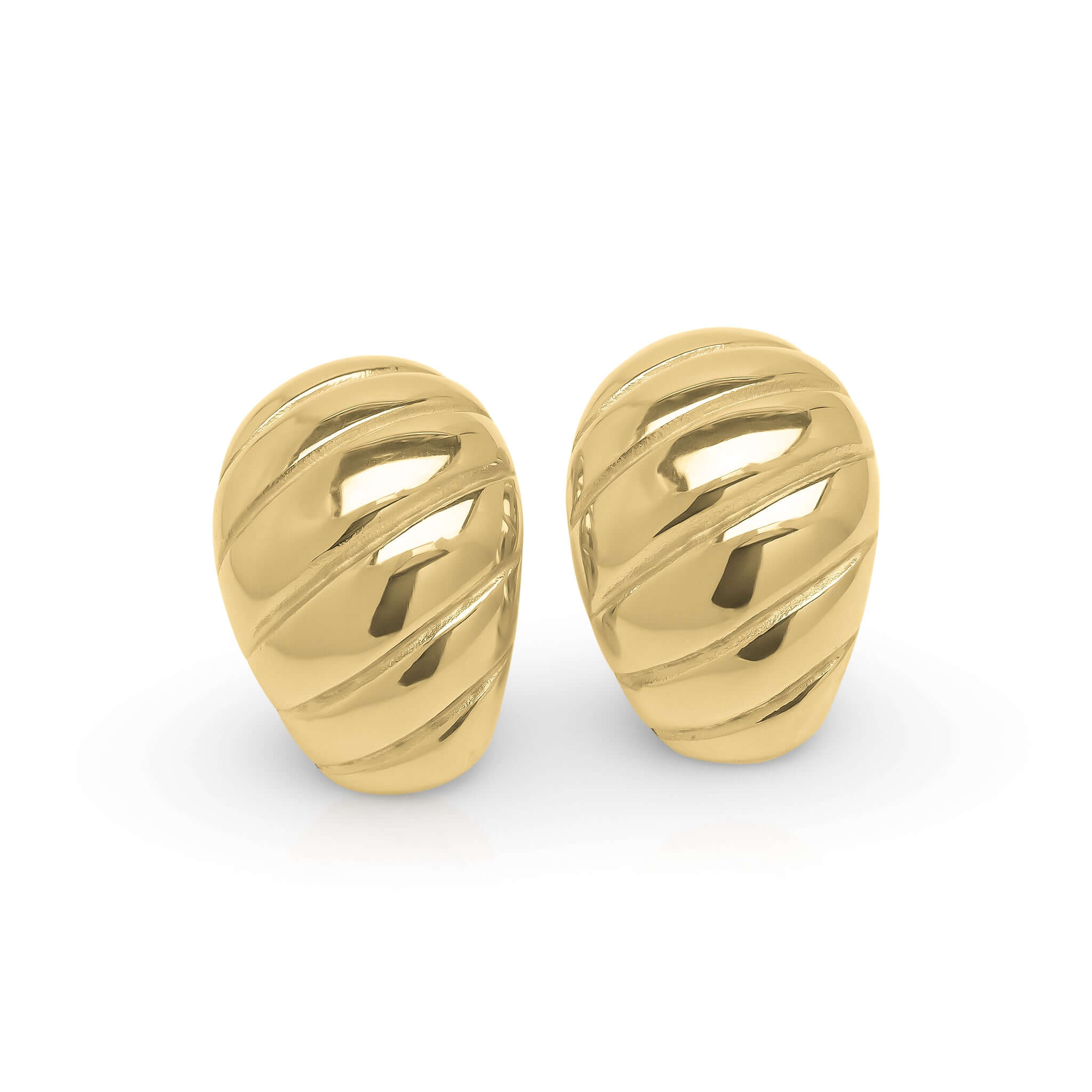 Gold Saira Ribbed Dome Stud Earrings by ARIIRA with a smooth, reflective finish and ribbed texture.