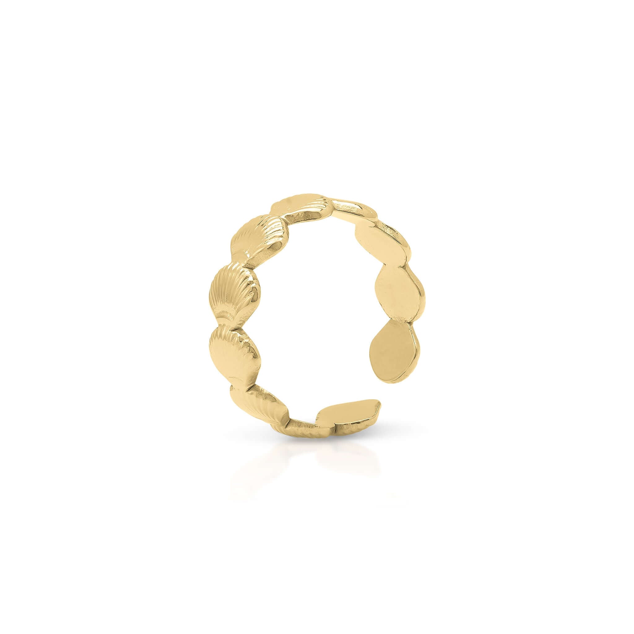 Alina Textured Shell Gold Ring by ARIIRA, adjustable design inspired by seashells, perfect for everyday elegance.