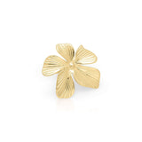 Gold Flora Statement Ring by ARIIRA, featuring oversized petal design with etched lines, capturing nature's beauty.