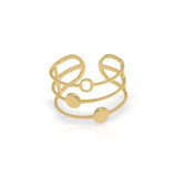 Lyla Orbit Open Ring by ARIIRA, featuring an open wrap design with orbiting discs for a cosmic, elegant look.