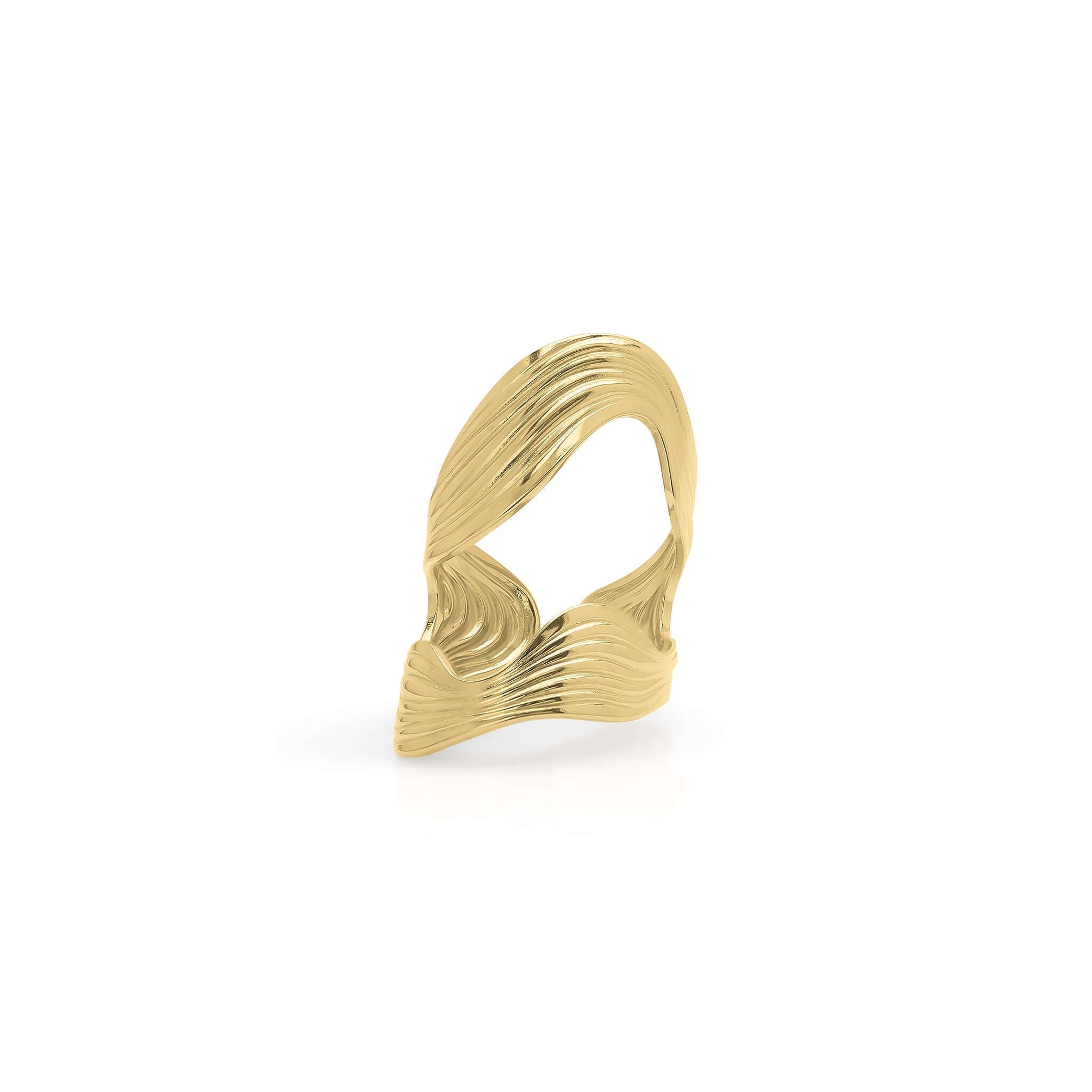 Liora Leaf Curve Statement Ring by ARIIRA, featuring a textured gold design inspired by nature and simplicity.