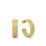 Bold Lyra Gold Textured Hoop Earrings by ARIIRA, featuring intricate woven texture and a modern silhouette.
