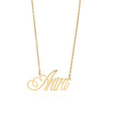 Lina Luxe Script custom name necklace featuring 'Ariira' in elegant gold script.