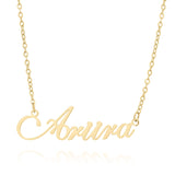 Personalised gold necklace featuring the name Ariira in elegant script design, perfect for everyday wear.