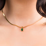 Elena Emerald Green Gemstone Necklace by ARIIRA, set in gold-plated stainless steel with minimalist design.
