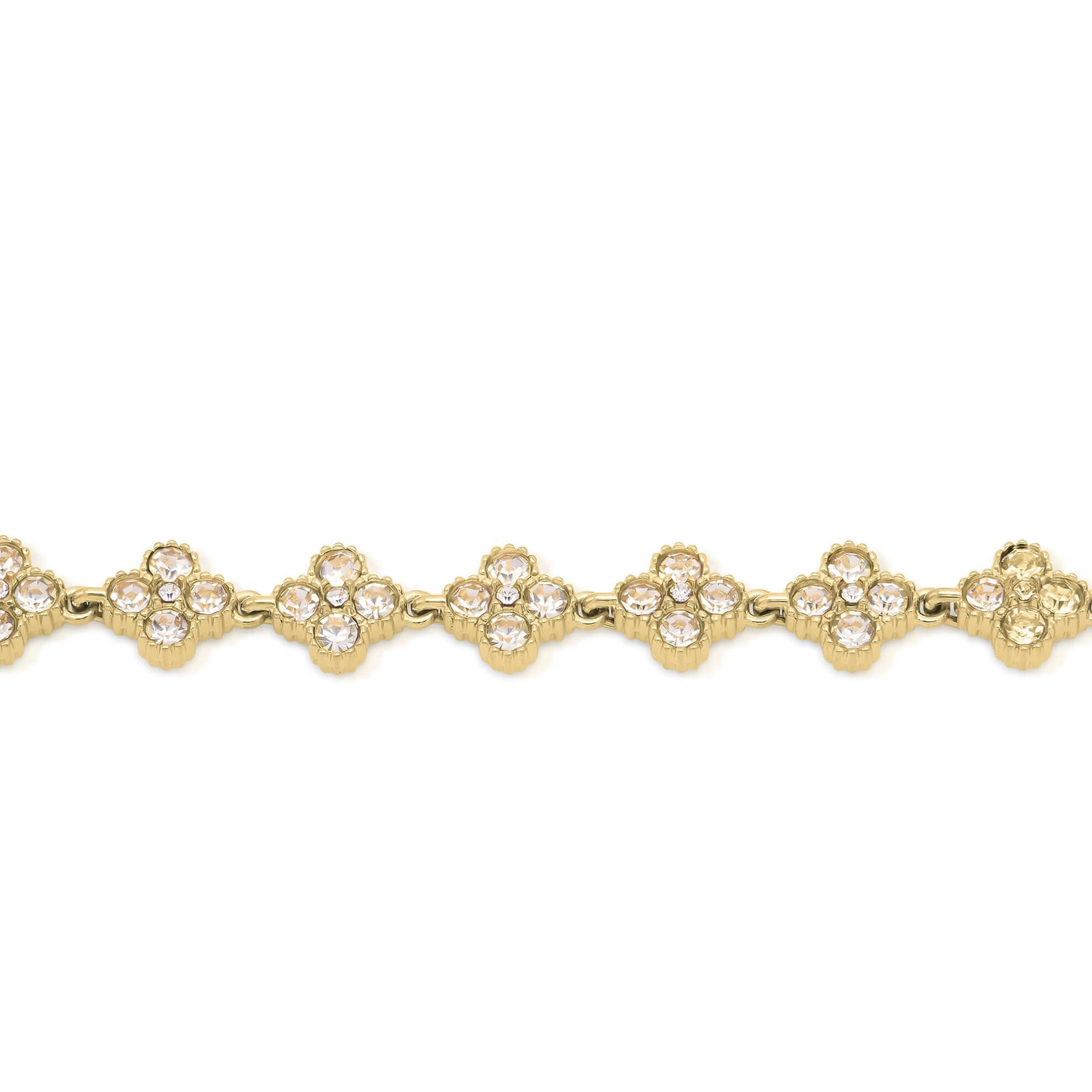Safa Crystal Flower Link Bracelet featuring petite crystal flowers on a gold chain for elegant women's jewelry.