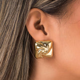 Mira Sculpted Stud Earrings by ARIIRA, showcasing a sculptural square design with polished gold finish.