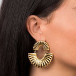 Layali Sculpted Fan Drop Earrings by ARIIRA, bold gold earrings with sculpted fan design, perfect for adding elegance.