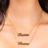 Ediza double layer custom name necklace with gold finish featuring two 'Ariira' name chains.