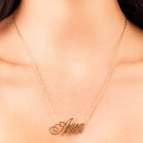 Custom name necklace featuring the name 'Arua' in elegant gold script, perfect for personalized women's jewelry.
