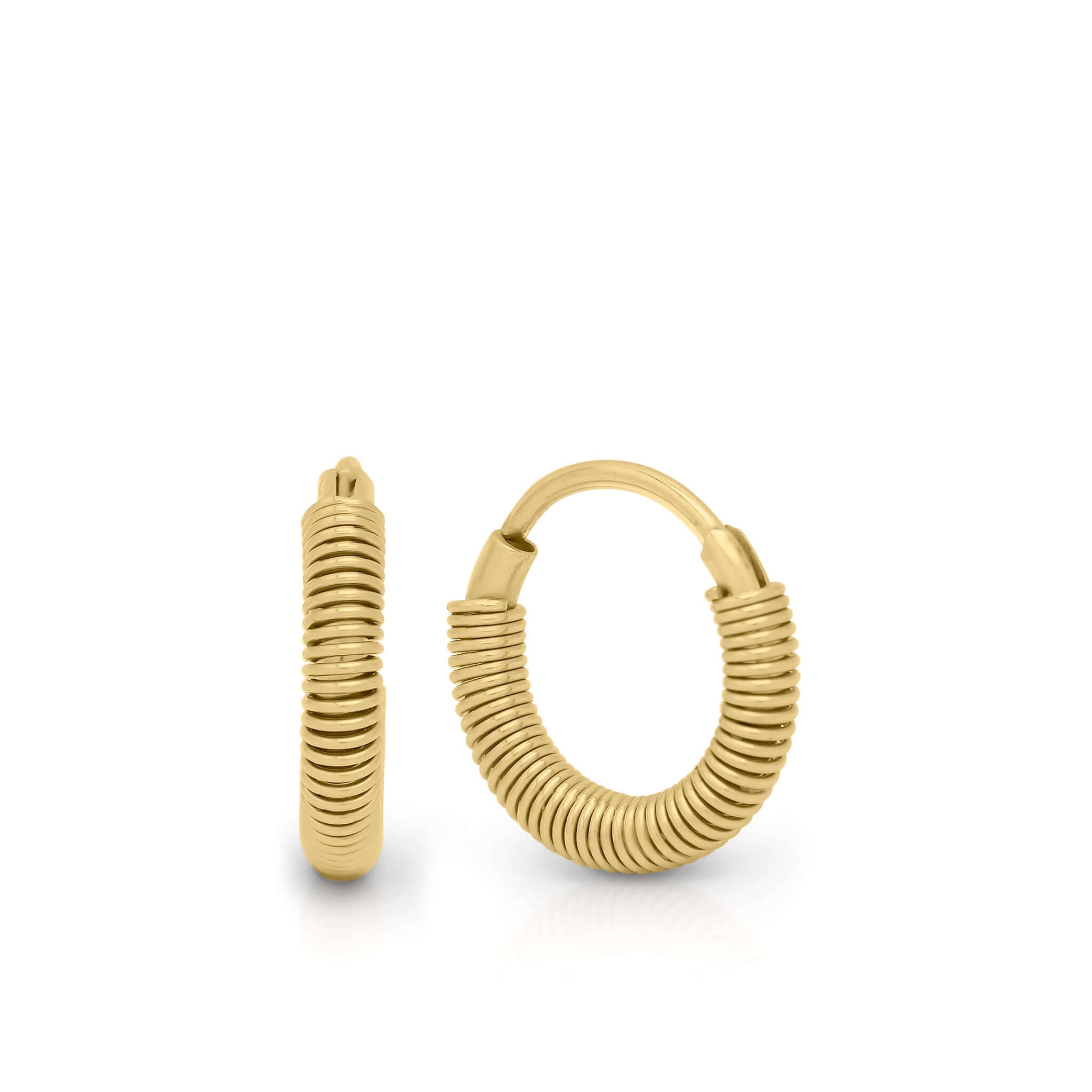Sia Gold Coil Hoop Earrings by ARIIRA, featuring a wrapped coil design in gold-plated stainless steel.