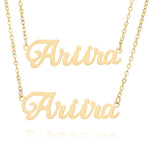 Ediza double layer personalized necklace featuring gold finish with two 'Ariira' name pendants and delicate chains.