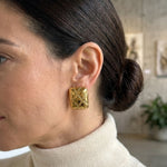 Gold Bev Geometrc Square Earrings