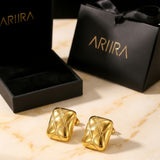 Gold Bev Geometrc Square Earrings