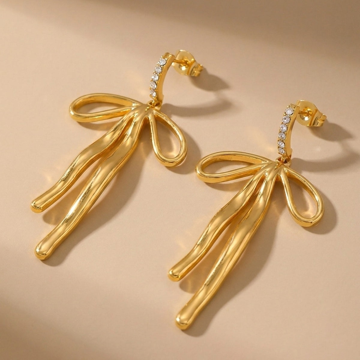 Gold Madihah Ribbon Bow Deluxe Earrings