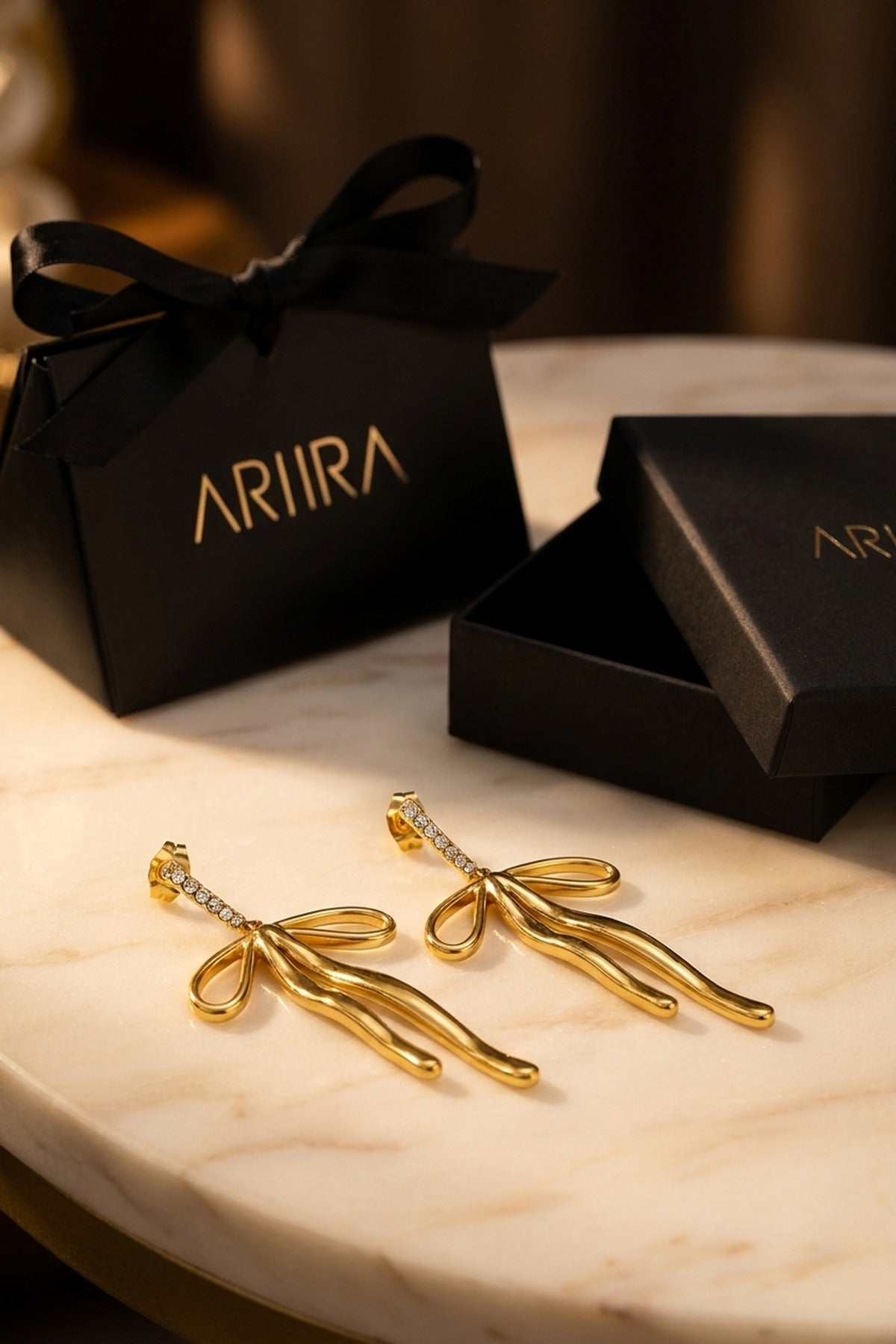 Gold Madihah Ribbon Bow Deluxe Earrings